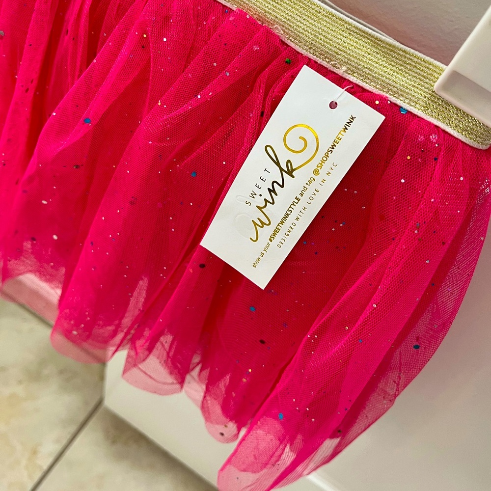 NWT Sweet Wink Tulle Pink Party Skirt Silver Glitter Girls Size 4-5yrs